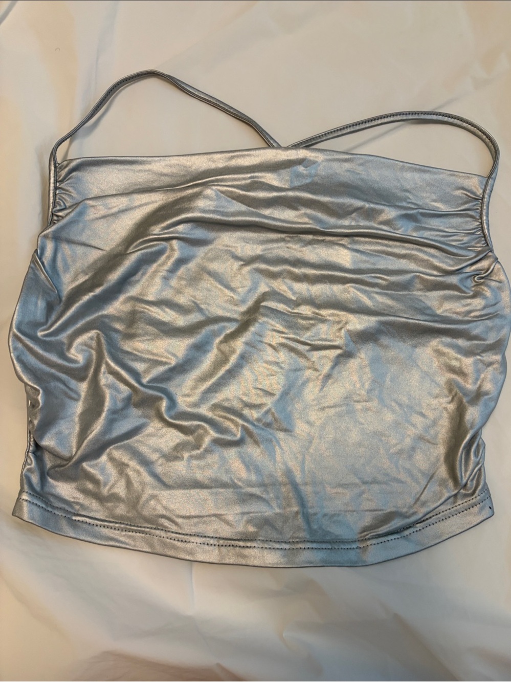 Silver Metallic Spaghetti Strap Crop Top